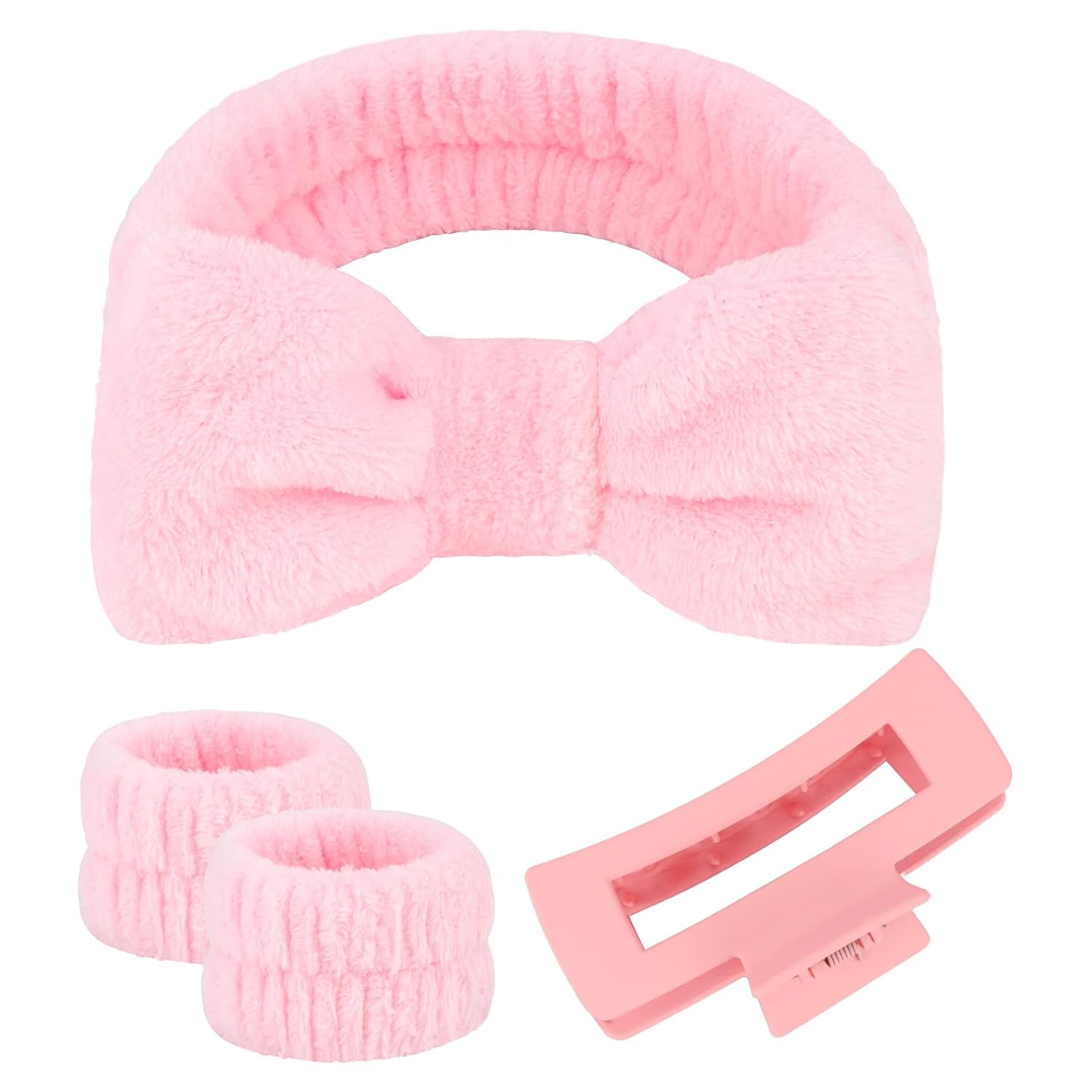 Spa Headband and Wristband Set with Hair Claw Clips Facial Headbands for Washing Face Makeup Skincare Puffy Bubble Headband Preppy Stuff Gifts for Teen Girls Women Cute Hair Accessories