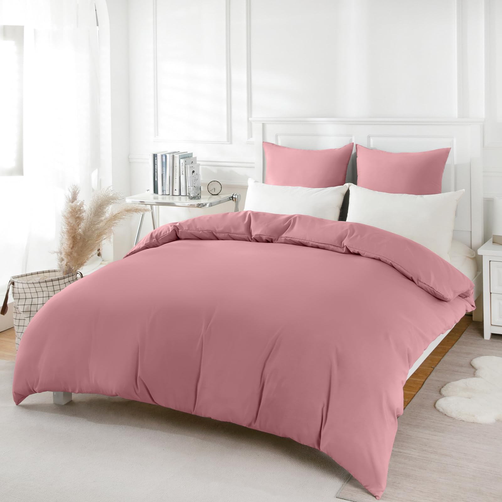 REDKEY Funda Nordica Cama 90,Juego de Funda de Edredon 155x220 y 1 Fundas de Almohada 80x80cm - Juego de Cama de Microfibra cepillada Suave (Loto Rosa)