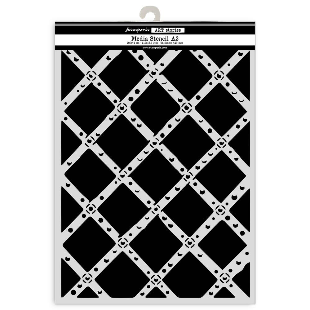 Stamperia Mix Media Art Stencil A3 - Gardens of Time Diamond Grid