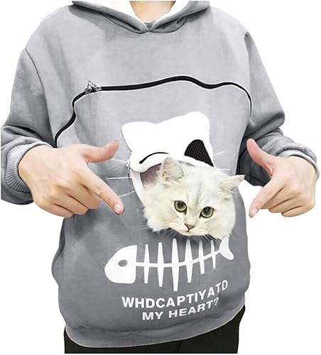 Miniatura 10 de Sudadera con capucha para transportar mascotas para hombre y mujer, con soporte para cachorros y gatitos, sudadera con bolsa de animales, sudadera