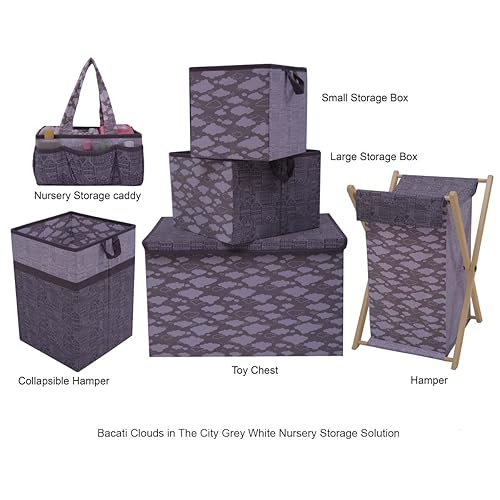 Miniatura 8 de Bacati Clouds in The City - Caja de almacenamiento pequeña, color blanco y gris