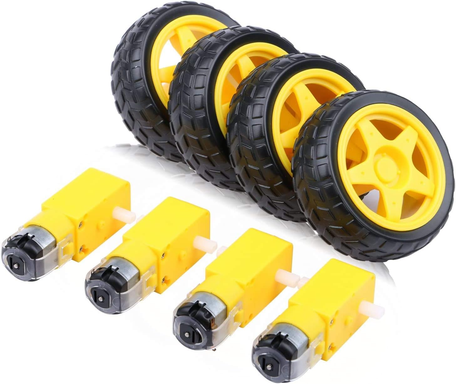 Gebildet 4pcs Geared Motor DC3V-12V DC for Four-Wheel Drive Toy Car/Robotic Body/Aircraft Toys+4pcs Plastic Tire Wheels