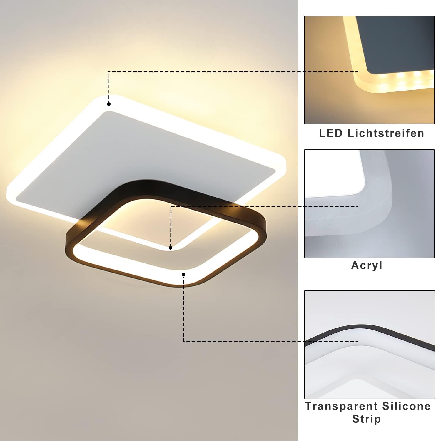 Lámpara De Techo LED, Lámpara De Techo Norte De 20W Para Salas De Dormitorio De Habitacion 24 Cm De Diametro 3000k 6500k Cuadrado 90756328