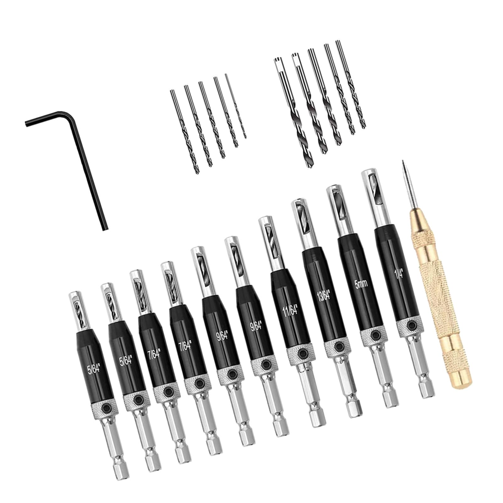 Set di punte per trapano di centraggio ad alta precisione Strumento di perforazione di precisione Lavorazione del legno per la perforazione del legno efficiente e pulito Trapano per la lavorazione del