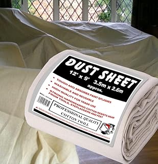 Extra Large 100% Cotton Twill Dust Sheet. Size :12ft x 9ft / 3.50m x 2.60m Approx.