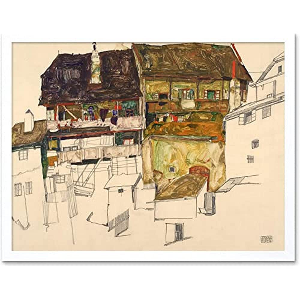 Egon Schiele Old Houses In Krumau 1914 Unframed Wall Art Print Poster Home Decor Premium