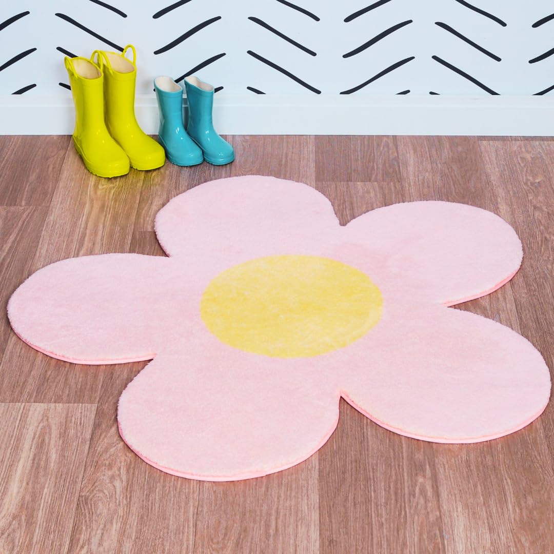 Yoodly Flower Rug, 40 inches – Machine Washable, Ultra Soft, Nonslip – Cute for Kid’s Room, Girl’s Room, Dorm Room, Classroom, Nursery, Bedroom, Bathroom, or Playroom