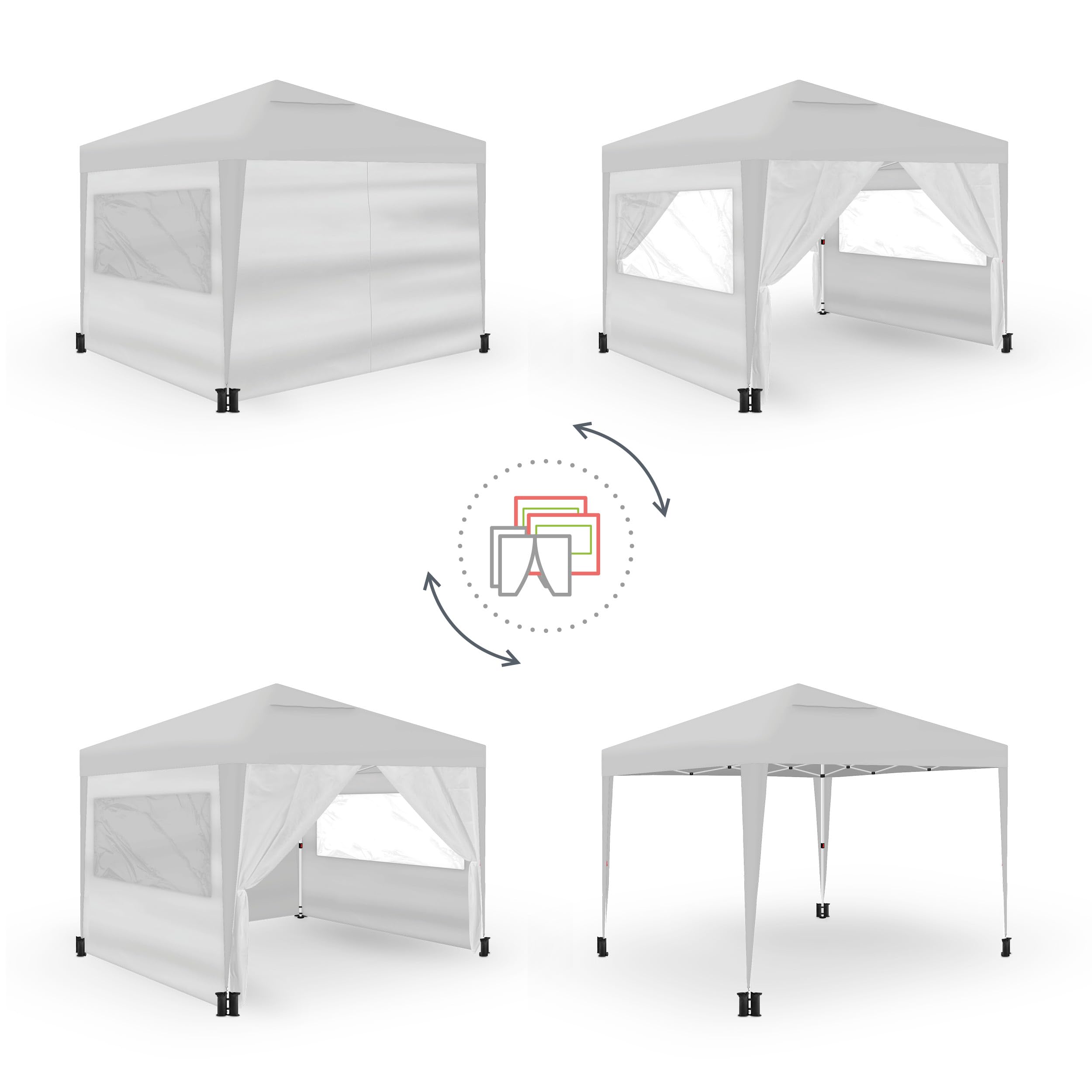 Wasabi - Tonnelle Pliable 3 x 3 m - 4 parois latérales - 4 Sacs de Sable, piquets et Cordes de Fixation - Sac de Transport - Pergola en Nylon - Tonnelle pour Jardin extérieur, Camping, fêtes