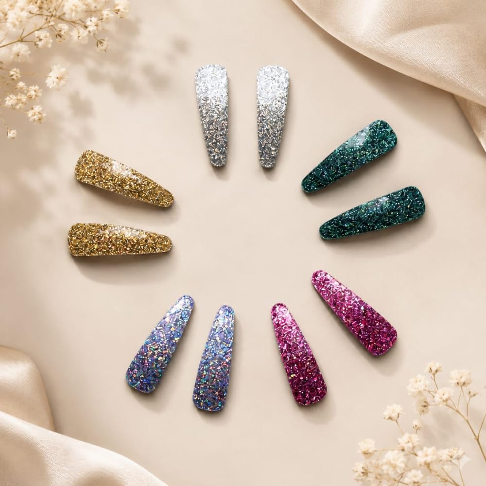 Skandhavi Premium Flower Snap Hair Clips for Girls, Multicolour, Unique Tic Tac Barrettes, Pack of 5 Pairs (Bold Shimmer)-image-11