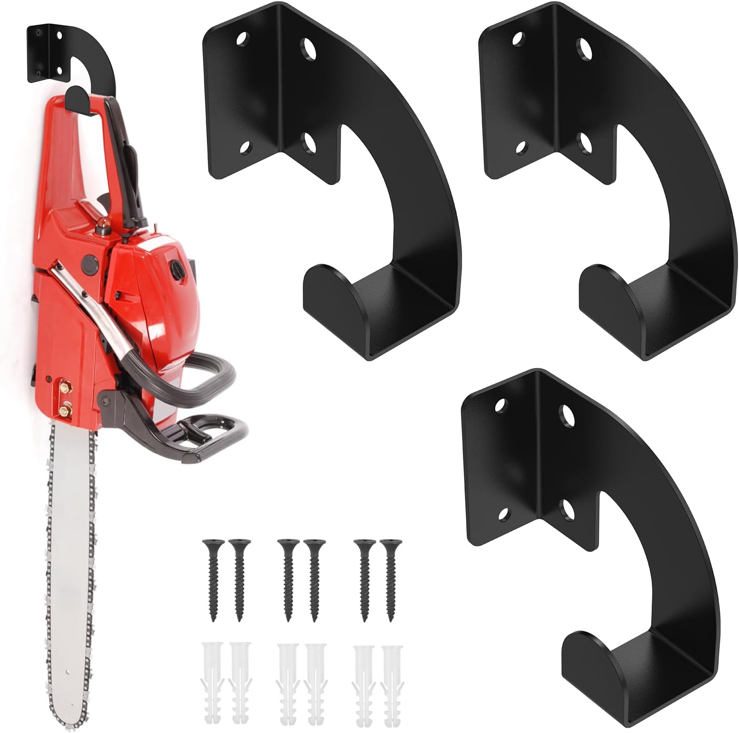 3 Pack Chainsaw Holder, Chainsaw Hanger Wall Mount Heavy Duty Storage Hooks, Vertical Horizontal Installation for Garden, Workshop, Yard Tools Storage​, Garage Storage, Mounted Chainsaw Rack