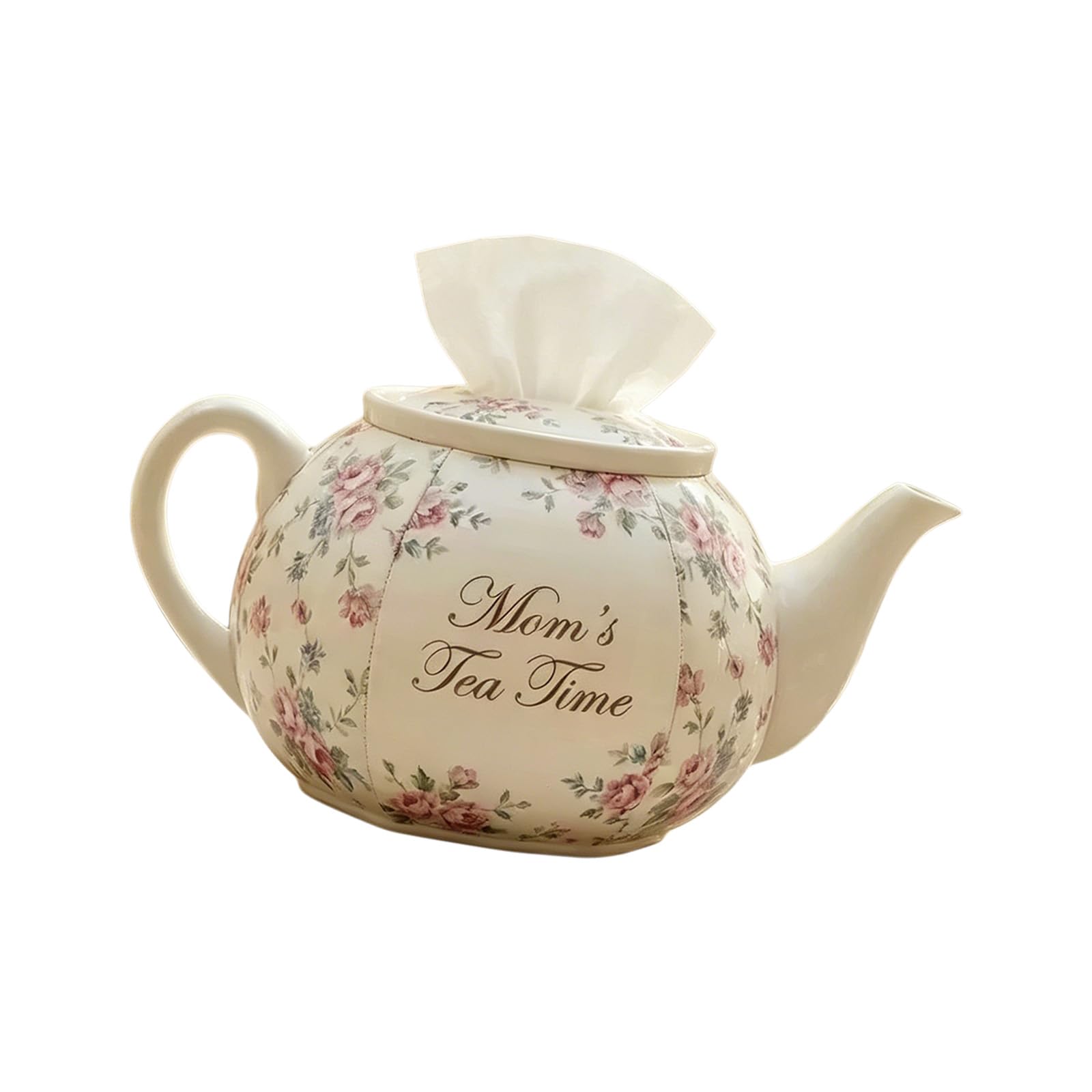Shntig Creative Teapot Based Tissue Box Protector Constructed From Sturdy Cloth Shows Roses Blue Branches Home Tissue Box Cover