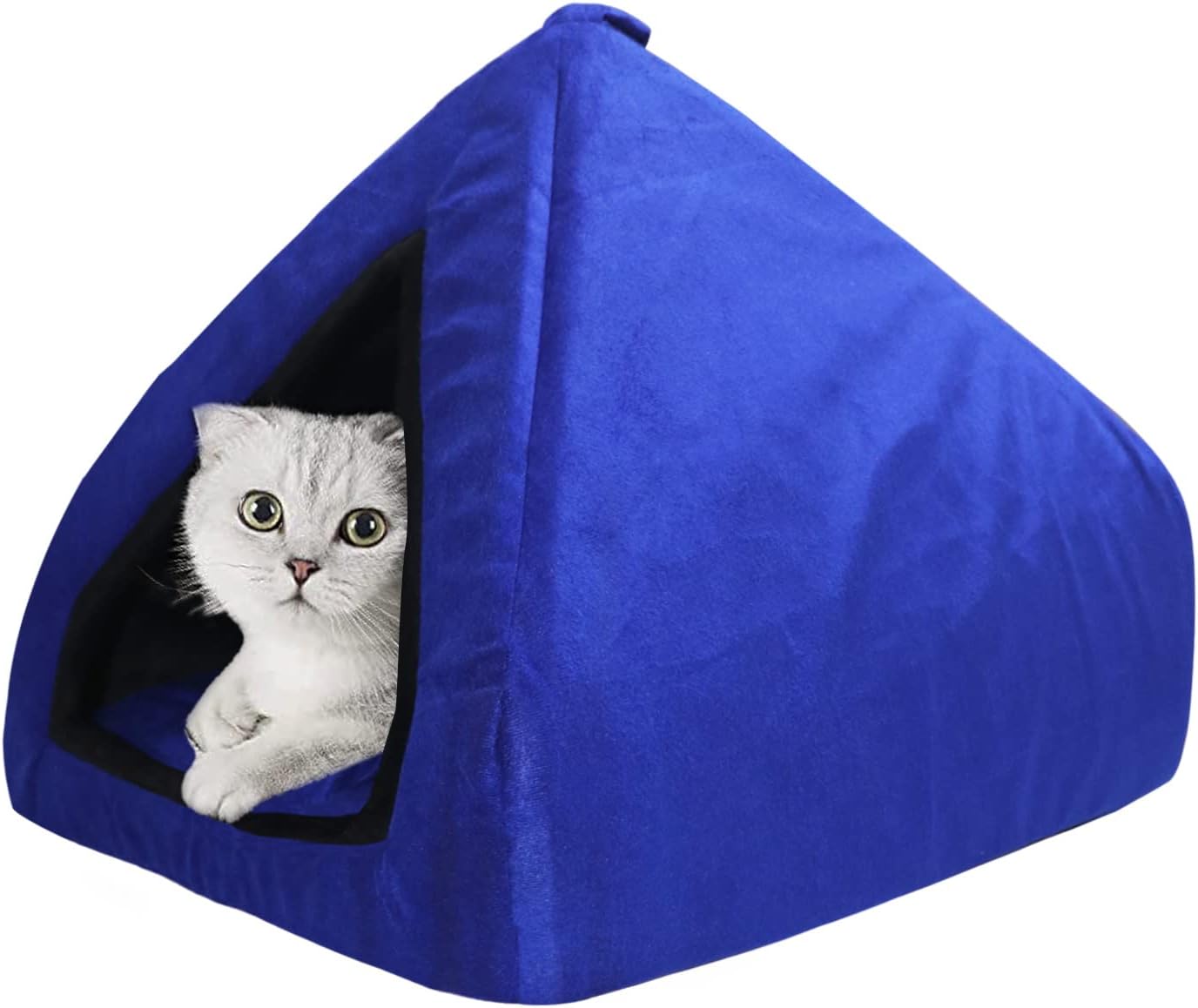 Mellifluous Soft Velvet Cats Kittens Pet Hut House (L X W X H) 50 X 50 X 50 Cm (M, Blue-Black)
