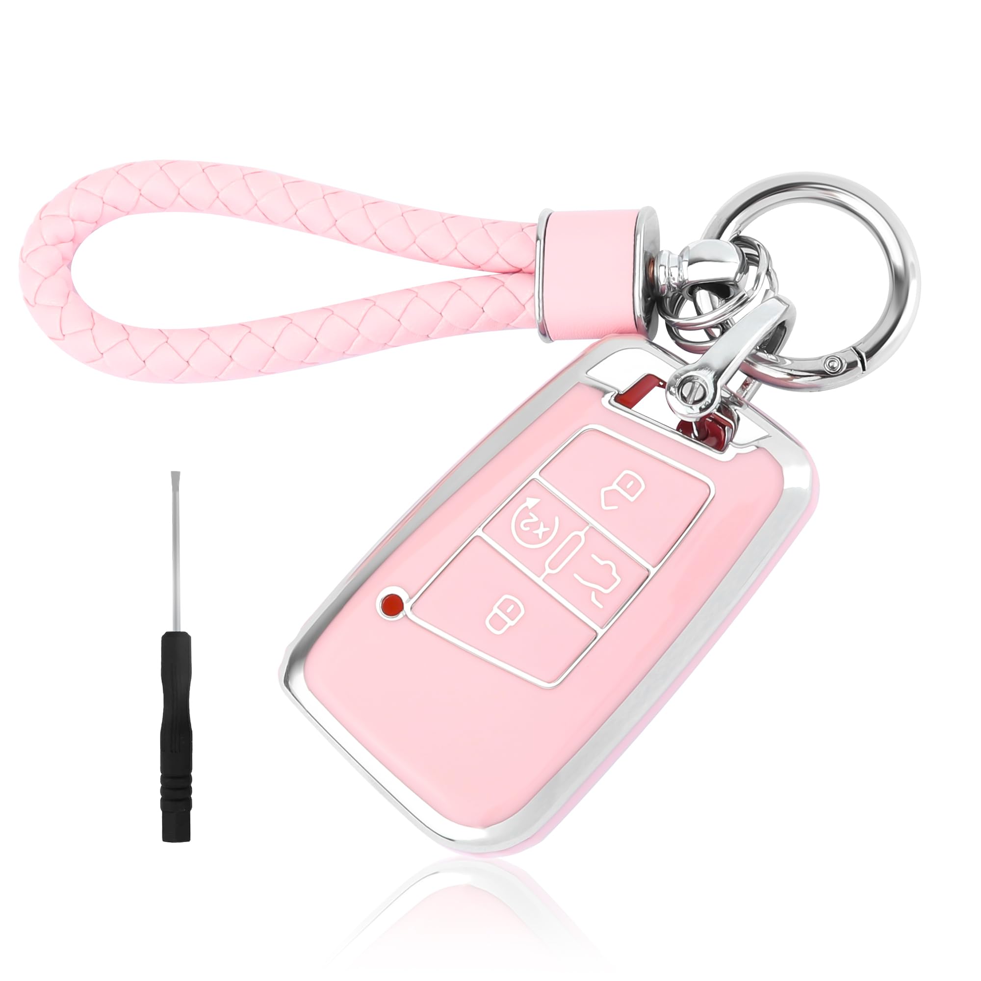 carleef Key Fob Cover with Key Chain,4 Buttons Key Fob Protector for All Around Protection,Car Key Cover Compatible with V-W(for V-W)