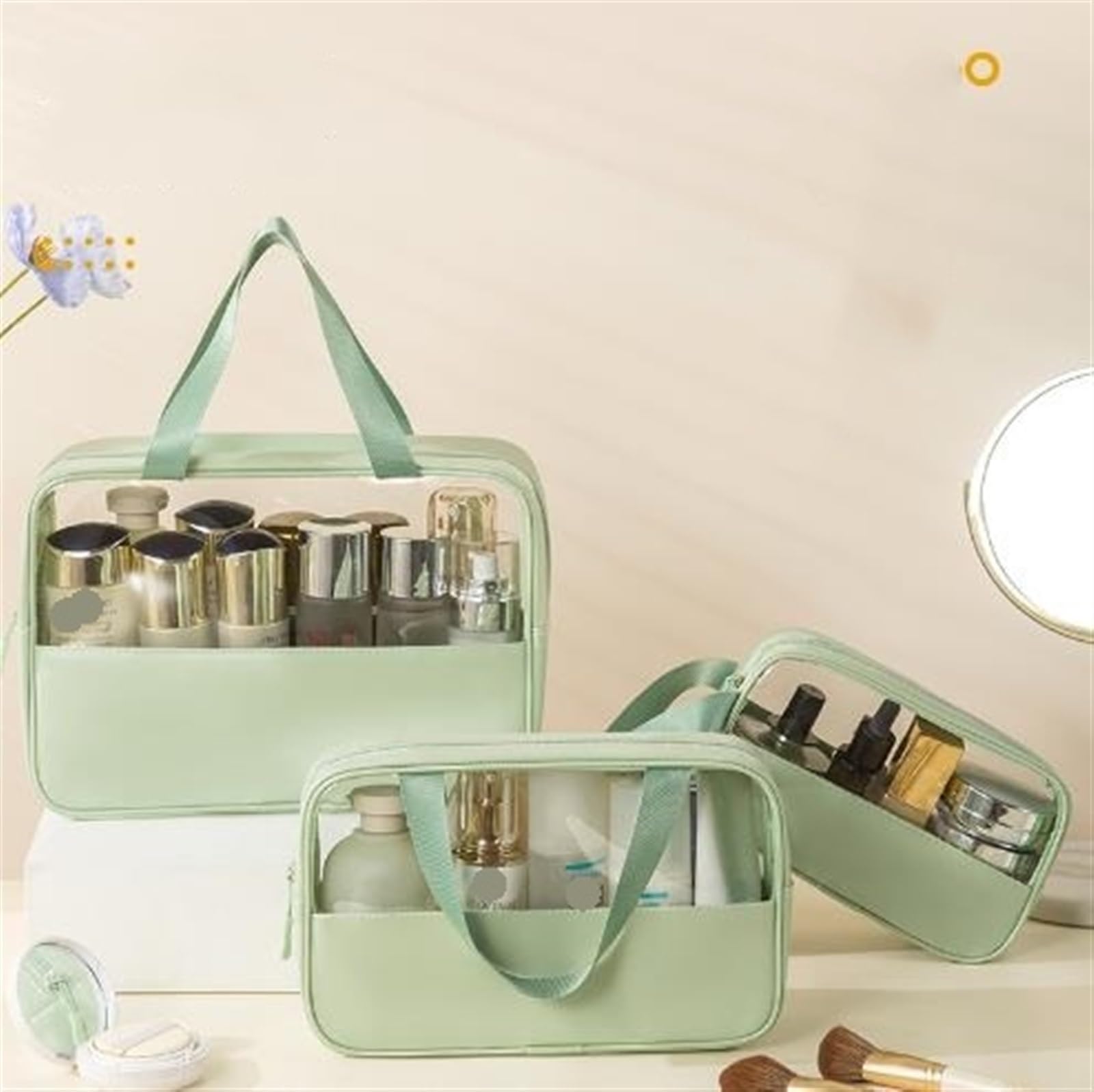 Bolsa de Aseo Impermeable Bolsa de cosméticos portátil Gran Capacidad | Bolsa de almacenamiento de viaje de gran capacidad Artículos de tocador de PU(Black)