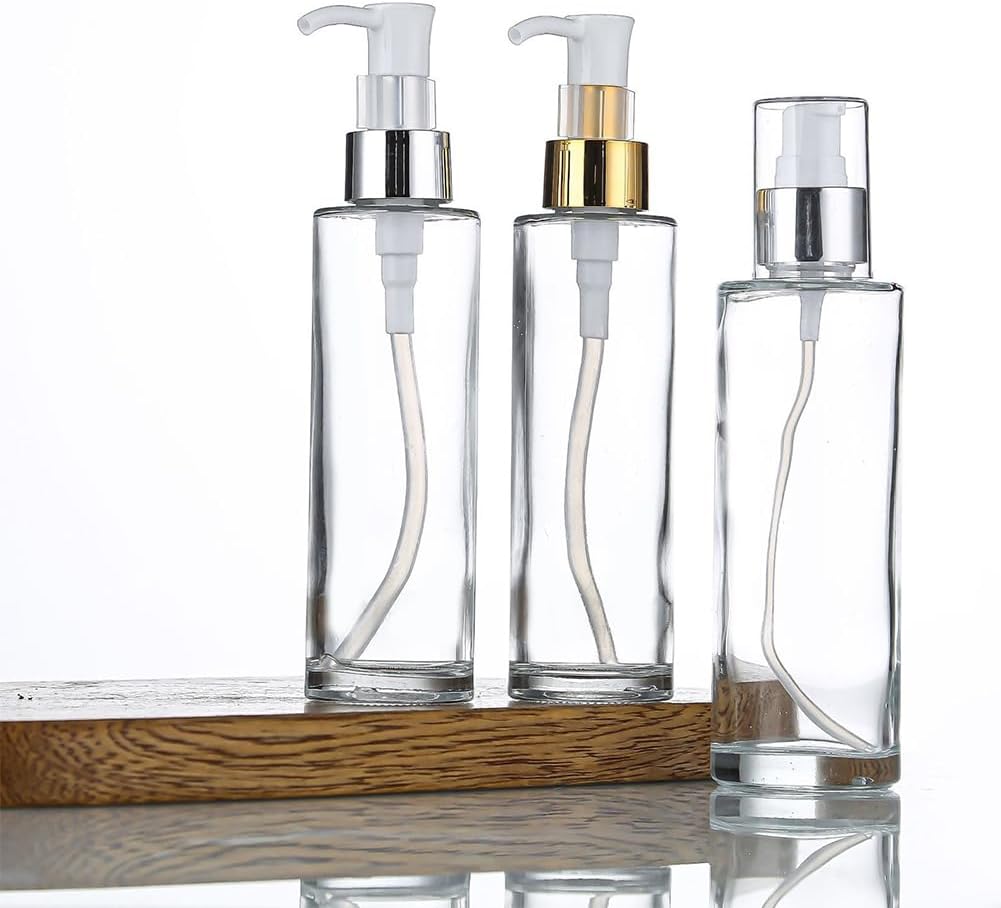 2Pcs 120ml/4oz Transparent Glass Lotion Pump Bottles with White Pump Head Empty Refillable Liquid Soap Dispense Press Bottle Toiletries Storage Containers for Essential Oils Shampoo Gel - Image 3