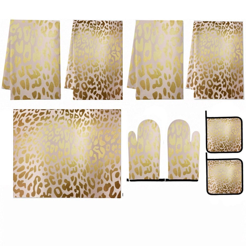 9PCS Golden Leopard Print3 Cucina Decor e Accessori Set
