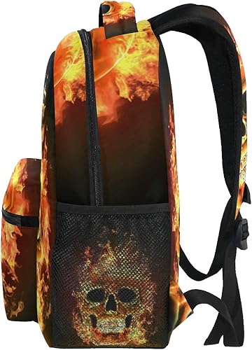 Miniatura 4 de Wamika Mochilas de calavera de fuego, bolsa de libro para computadora portátil, mochila casual extra duradera, ligera, para viajes, deportes,
