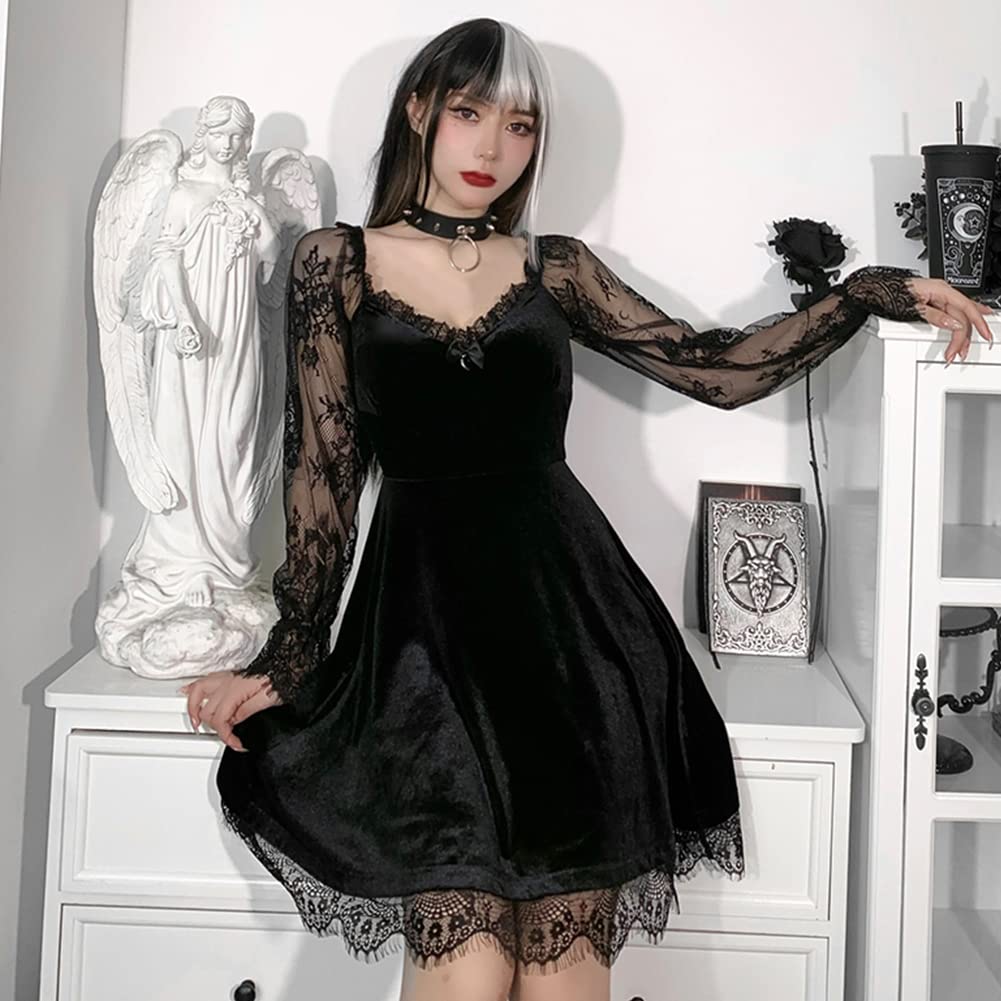 Odizli Lolita Punk - Abito gotico, da donna, con maniche a sbuffo, per Halloween, cosplay