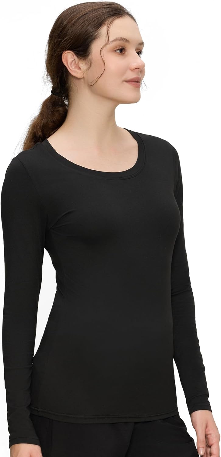 Underscrub Long Sleeve Women - Scoop Neck Scrubs Undershirt Soft Stretch Fitted Top - Image 3