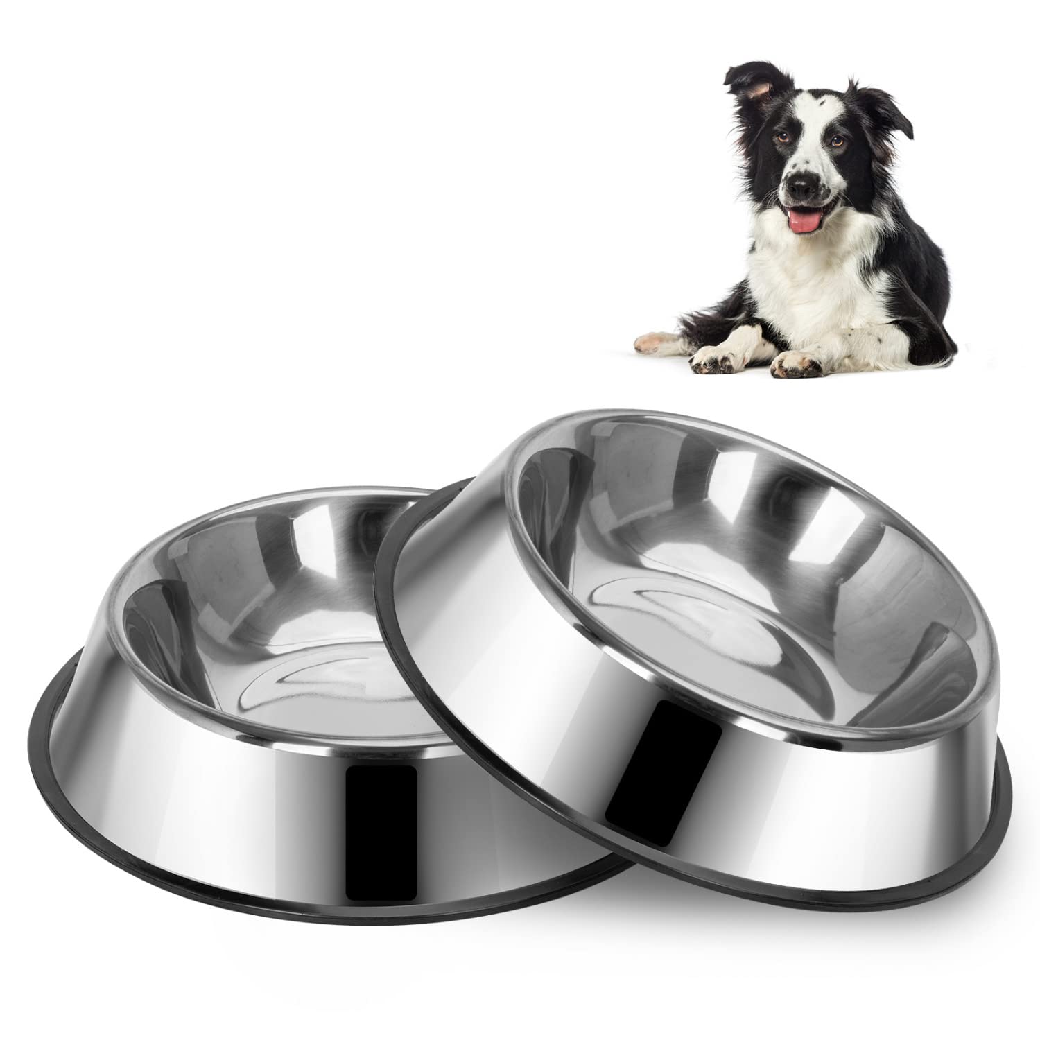 Nobleza-Cuenco para Perros de Acero Inoxidable, Perros Antideslizante Tazón, Cuenco para Mascotas De Acero Inoxidable con Base De Goma Antideslizante para Perros Pequeños y Medianos 15 CM(2)