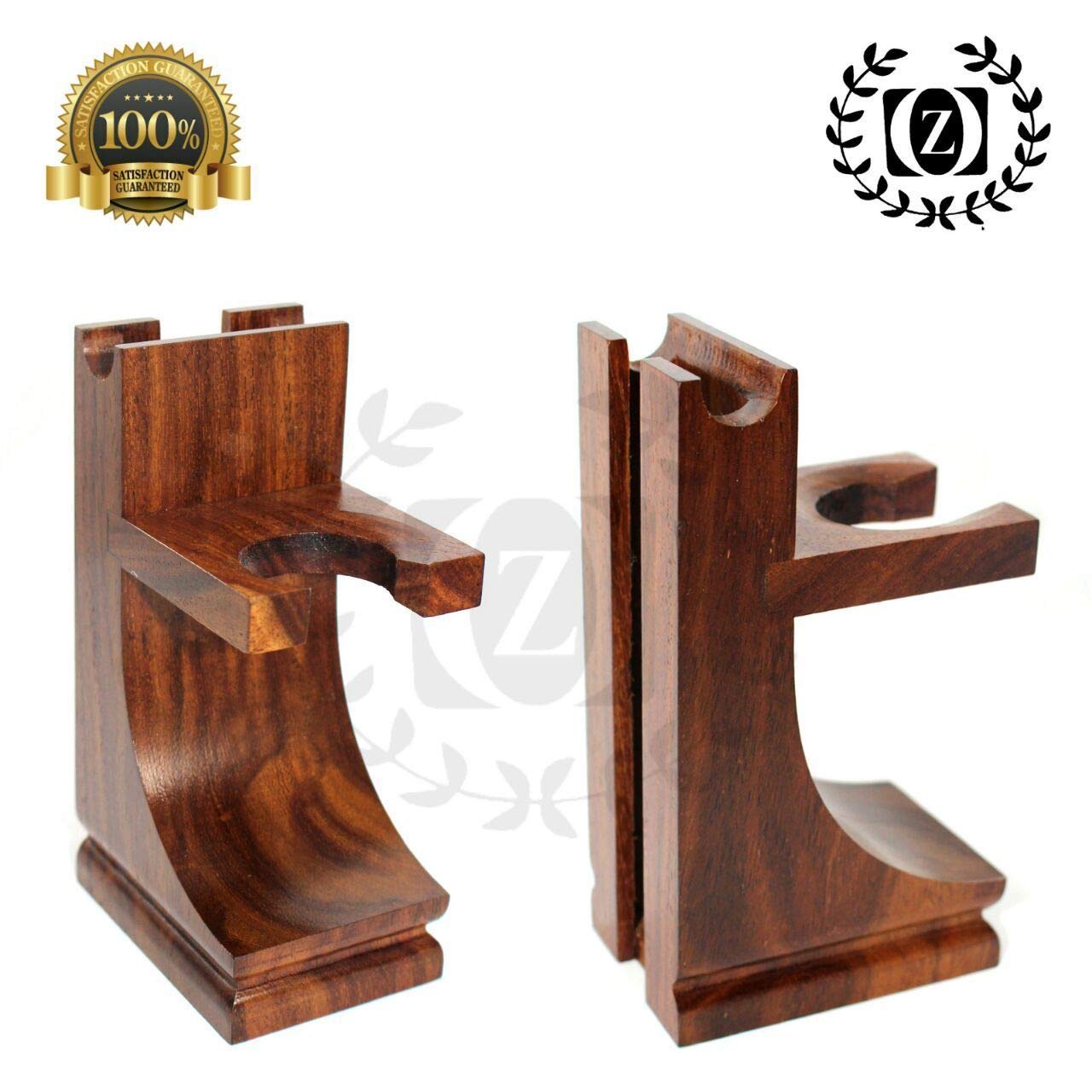 Mission Style Classic Wooden Safety, Straight Razor & Brush Stand Walnut Finish