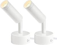 URTOM 2-Pack 3W LED Indoor Spotlights, 3000K Warm White Uplights for Plants, Pictures, Art - Foot Switch, 5.9ft Cord, Adjustable Angle