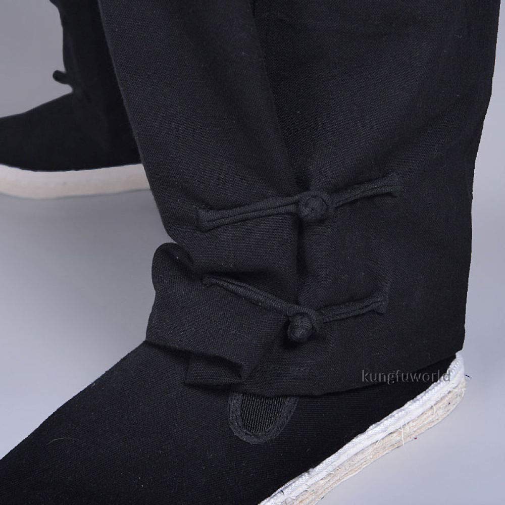 100% Algodón Kung Fu Tai Chi Pantalones Wushu Artes Marciales Wing Chun Ropa Pantalones De Entrenamiento Negro,Black-XL