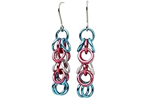 Transgender Pride Earrings: Shaggy Loops Woven into Chainmail Jewelry