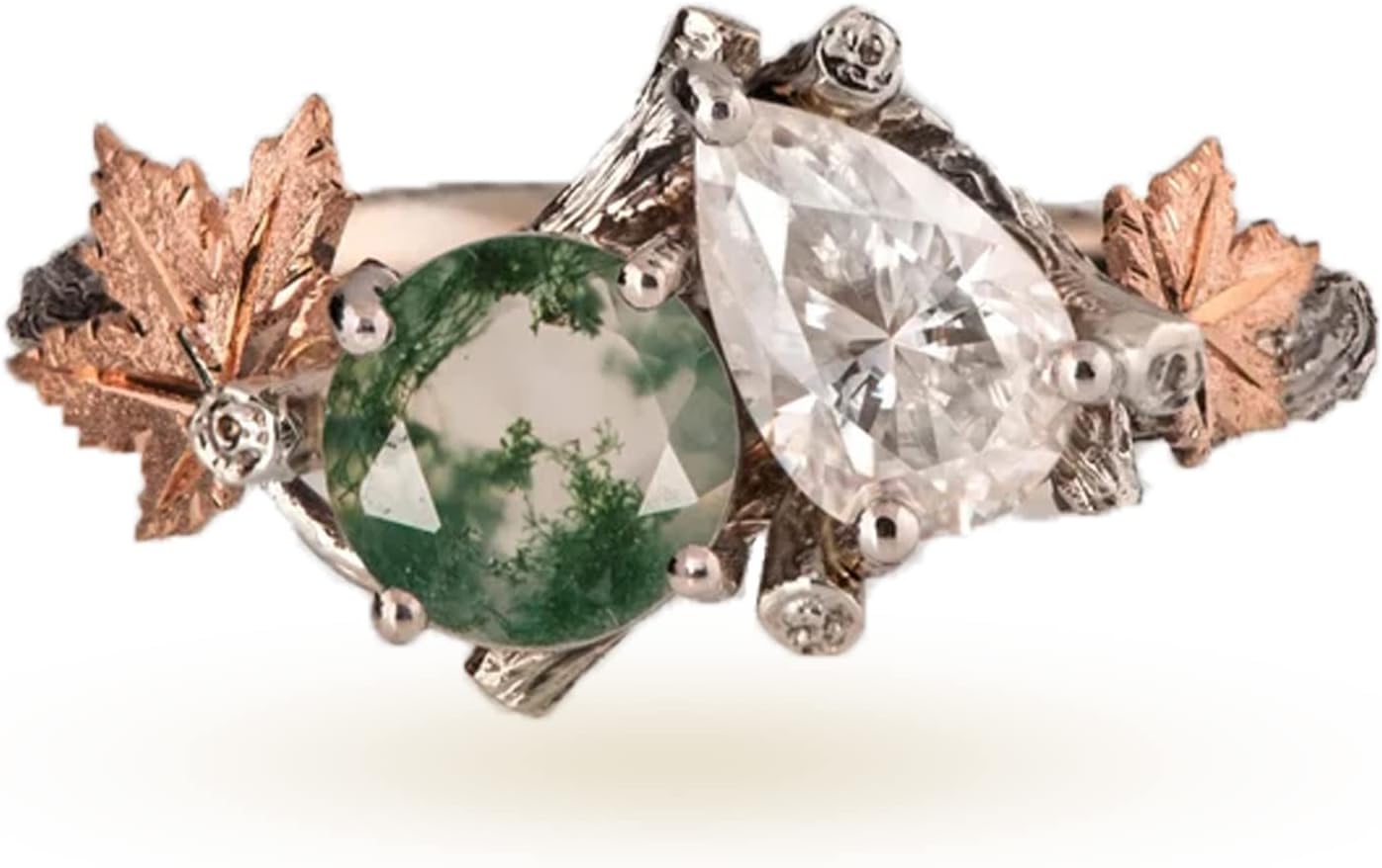 Dorunmo Moss Agate Ring for Women 925 Sterling Silver Green Stone Leaf Wedding Ring Moss Agate Jewelry Gift for Engagement Christmas Birthday