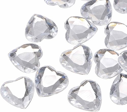 Miniatura 21 de MECCANIXITY 20 piezas de diamantes de imitación acrílicos de corazón de 0.98 pulgadas (0.984 in) con parte trasera plana, gemas de plástico