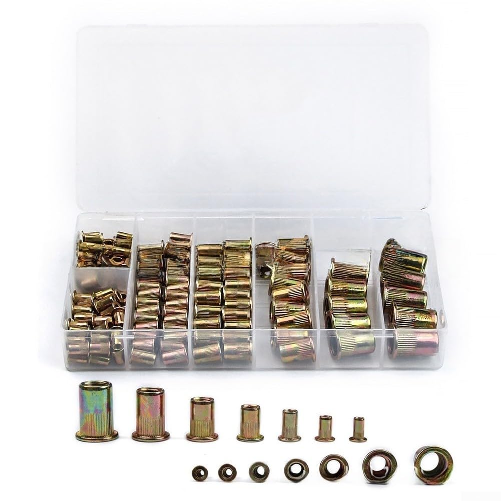 Kit da 165 dadi rivetti con struttura in acciaio al carbonio zincato, M5, M6, M8, M10 e 12 mm, per la fabbricazione