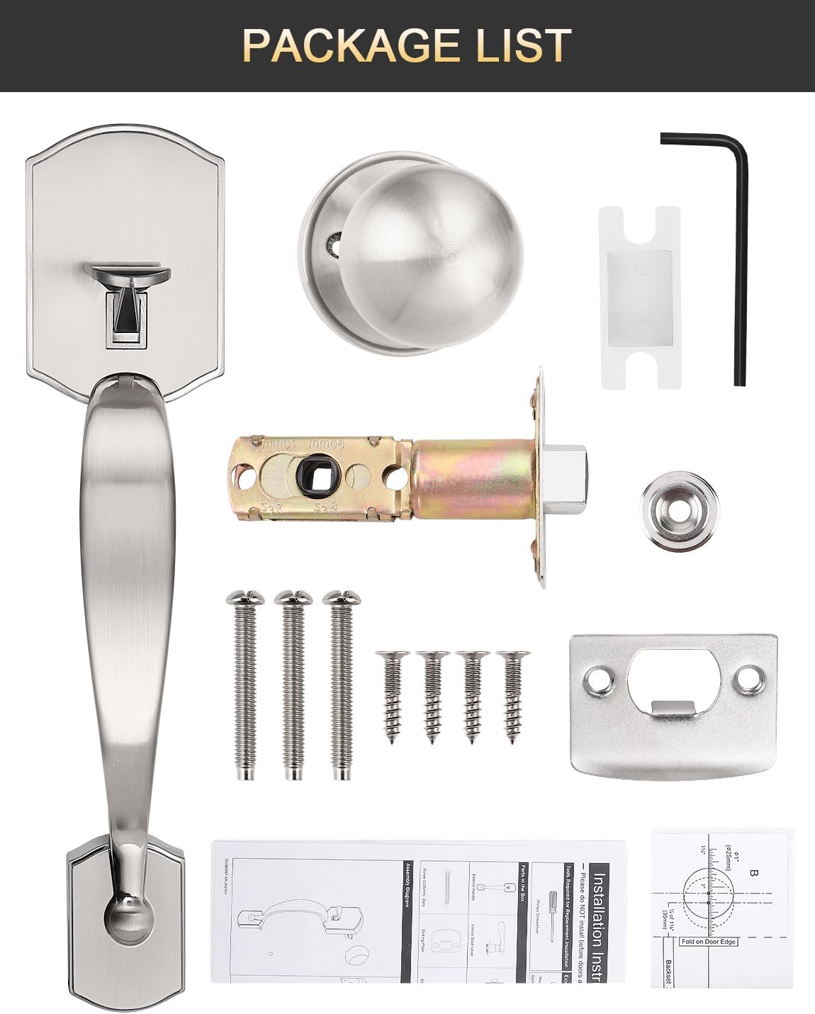 Camelot Trim Lower Half Entry Handleset Satin Nickel, Upgated Entry Door Handle with Door Knob for Electronic Keypad, Sliver Exterior Door Handle Lock Set