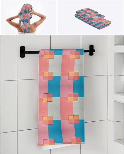Miniatura 7 de Pink Blue Geometric Bath Towels for Bathroom Set - Luxury Towels Gifts for Women,Quick Dry Beach Kitchen Hand Hair Face Yoga Workout Gym Towel and