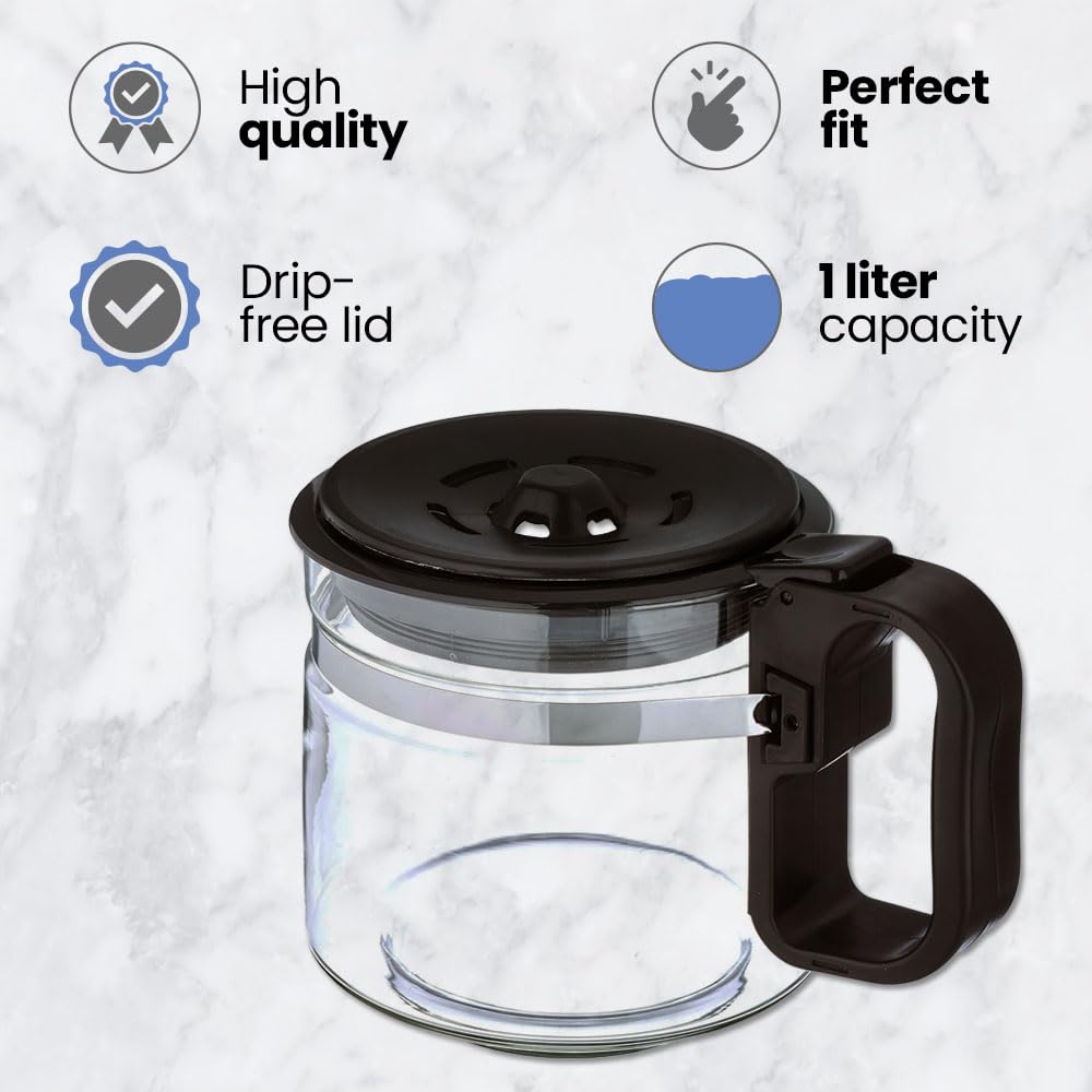 Anakel Universal Glass Coffee Carafe With Adjustable Lid – Fits Most Drip Makers (13.5-15cm Height)