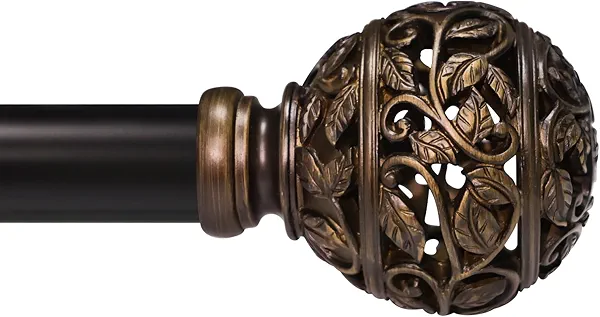 Curtain Rods For Windows 28 to 48 Inches, 1 Inch Heavy-Duty Adjustable Decorative Curtain Rods With Branches Leaves Hollow Finials For Bedrooms and Living Rooms In Farmhouses. Brown