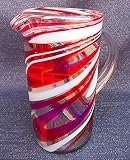 glass pitcher set cost 60 oz Hand Blown Glass Margarita or Juice Pitcher, Red White Swirl Design Straight 8 Cups by Mexican Glass