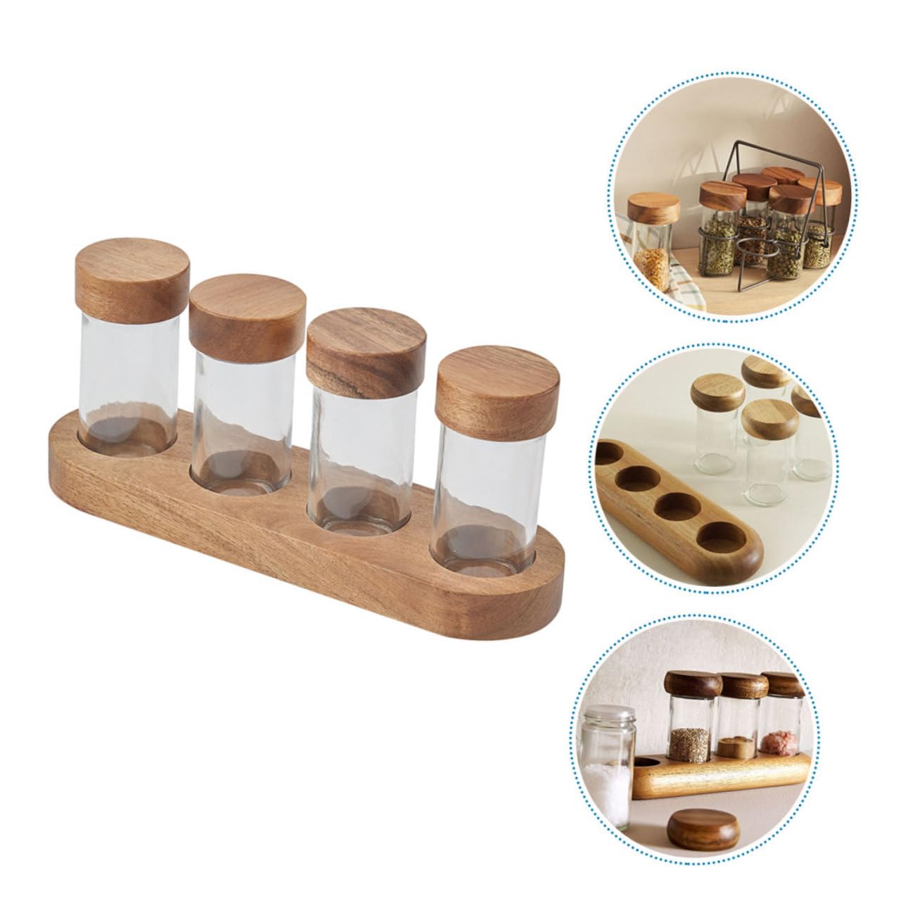 Gatuida Set Barattoli di Spezie in Vetro Trasparente 90ml con Coperchio in Legno di Acacia, Porta Condimenti Salvaspazio con Vassoio, Contenitori per Sale e Zucchero per Cucina Domestica