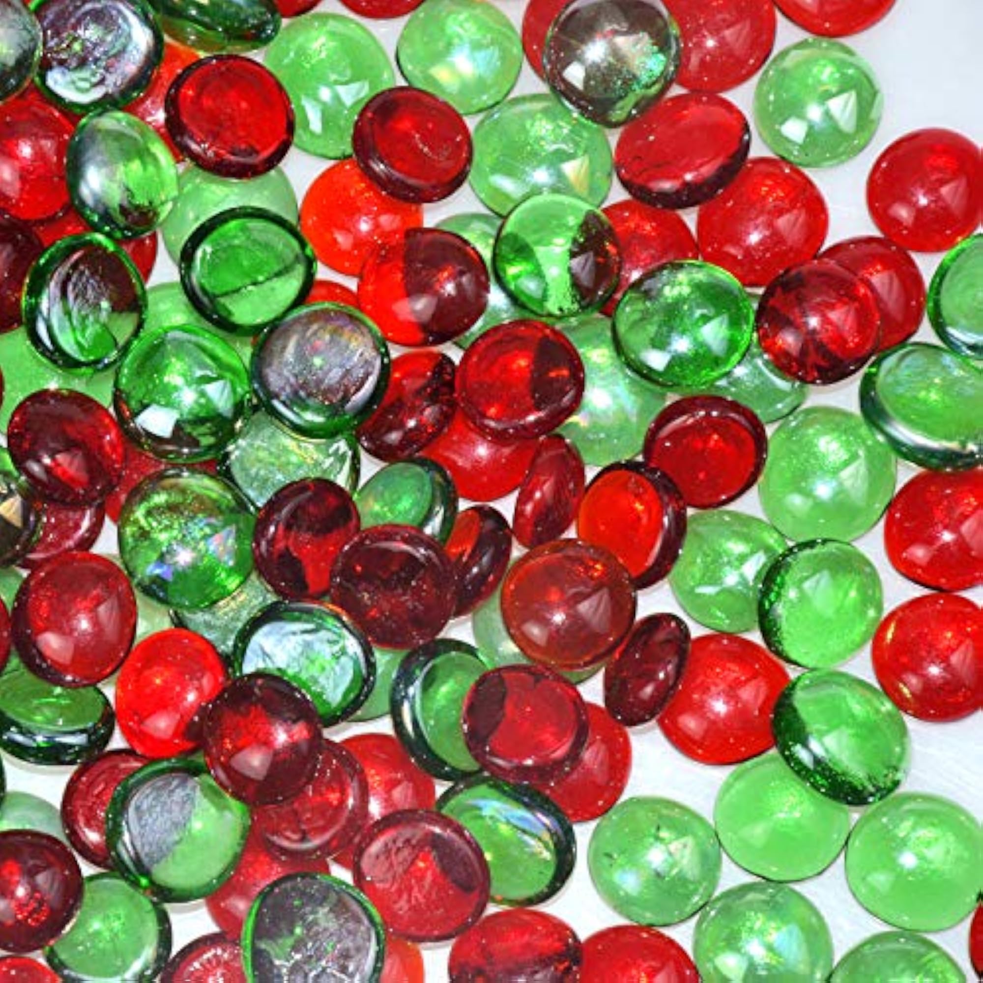 Flat Glass Marbles Gems, Red & Green, 2LB for Crafts