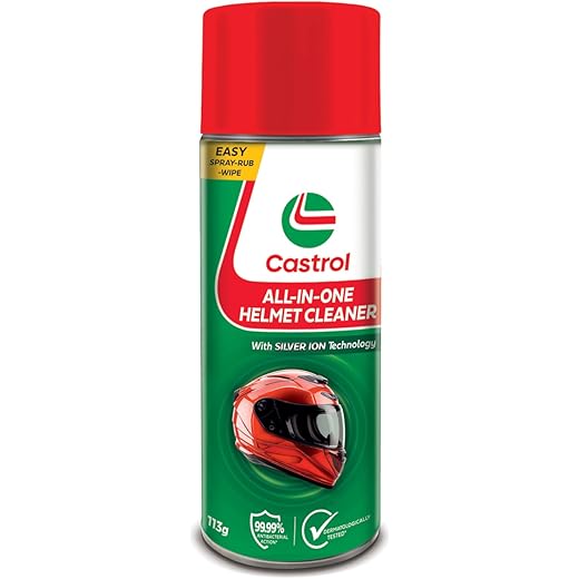 Castrol All-in-One Helmet Cleaner – Anti-Odour & Anti-Bacterial foaming Spray | One Spray for Helmet Inside & Out | Dermatologically Tested | Quick Drying | Suitable for All Helmets (125ml)