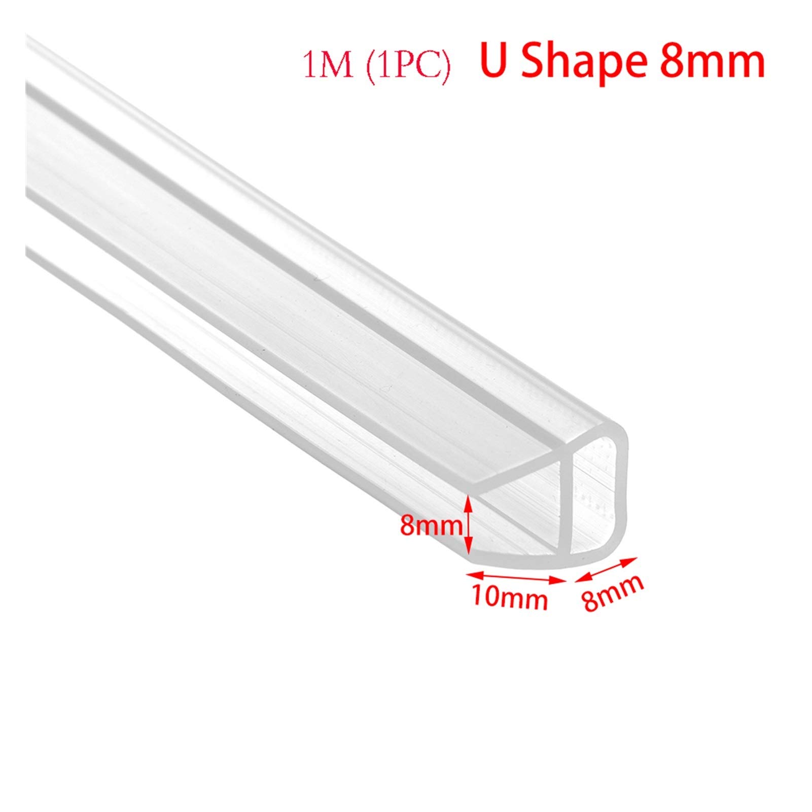 Zkenshan-Weather Stripping Seal 1M 6-12mm F U H Shape Glass Door Sealing Strips, For Bathroom Screen Window Glass Door Weatherstrip, Glass Door Seal Strip Stop Shower Leaks ( Color : U Shape 8mm )