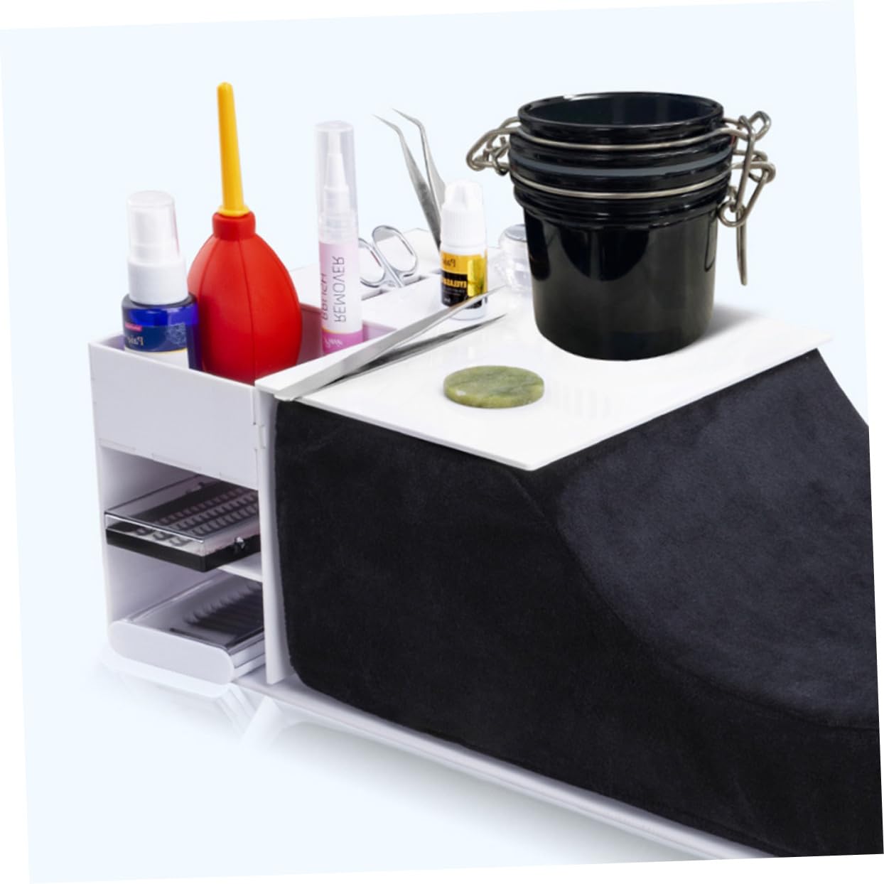 Console Acrylique Blanche pour Extension de Cils Rangement Organisé et Compartiments Multiples, pour Salon de Beauté et Usage à Domicile