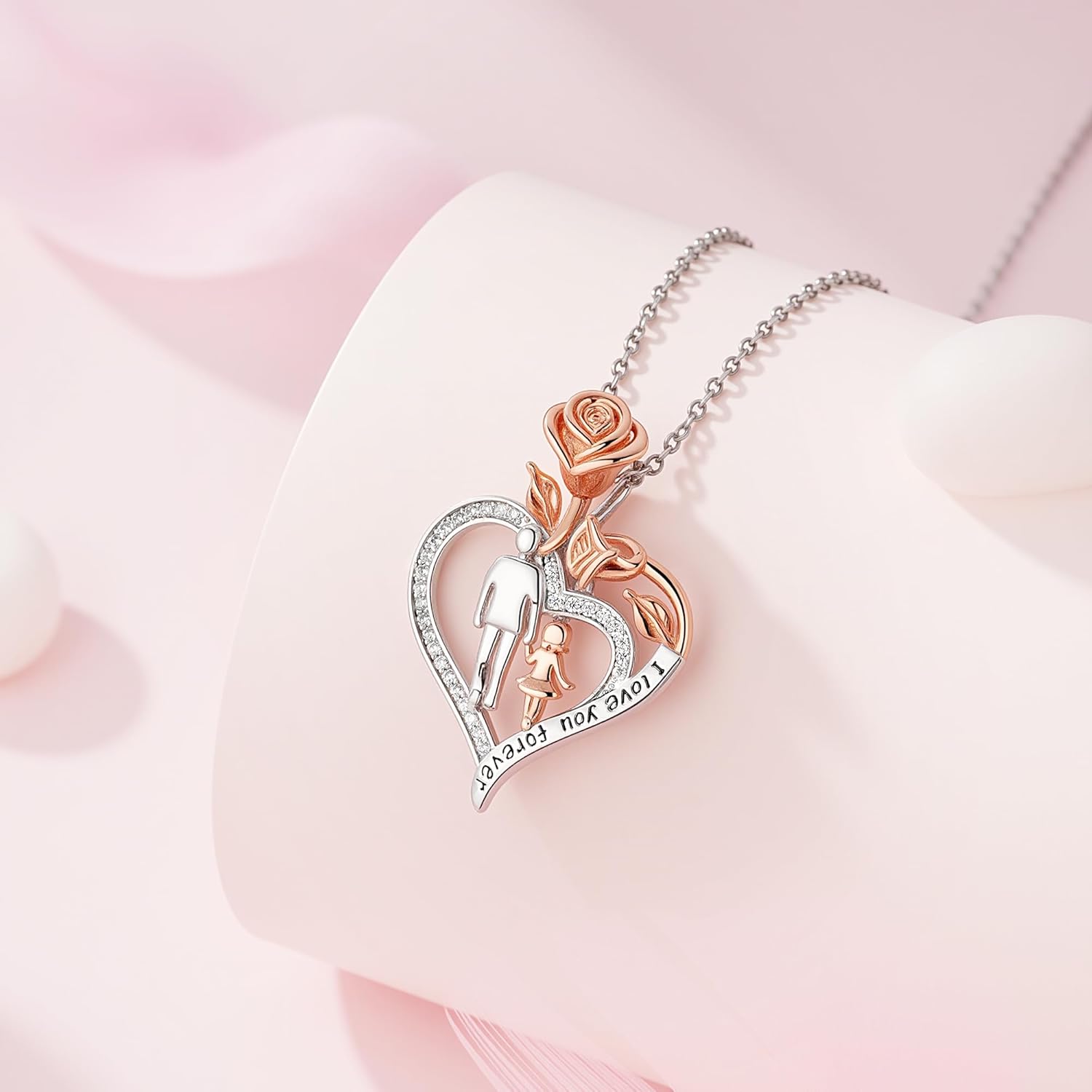 IEFLIFE Daughter Necklace from Dad - 14K White Gold Plated Rose Heart Necklace for Women Her, Women Gifts from Dad, Father Daughter Necklaces Graduation Birthday Gifts