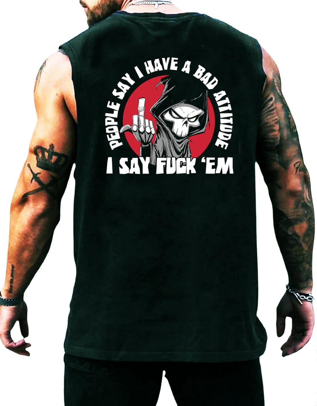 Mens Cut Off Shirts Sleeveless Muscle Tees Offensive Rude Biker Funny Middle Finger Skull Clothing Apparel