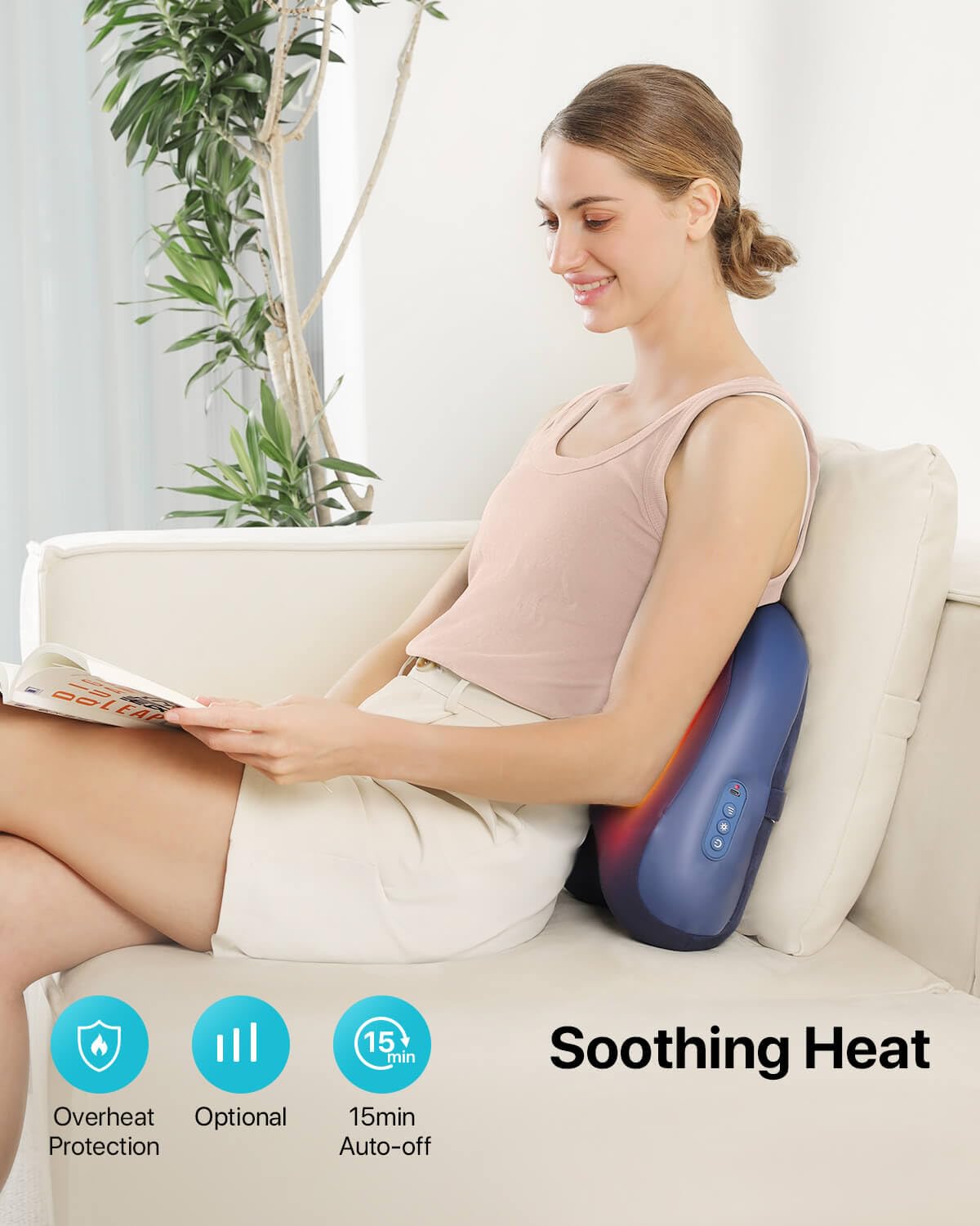 ALLJOY Nackenmassagegerät mit Wärme, Kabelloses Shiatsu Massagegerät, 4 3D-Rotationsköpfe & 3 Stufen, Akku (2000mAh/3h), für Schulter Rücken Lenden, Zuhause/Büro/Auto, Geschenk für Männer/Frauen