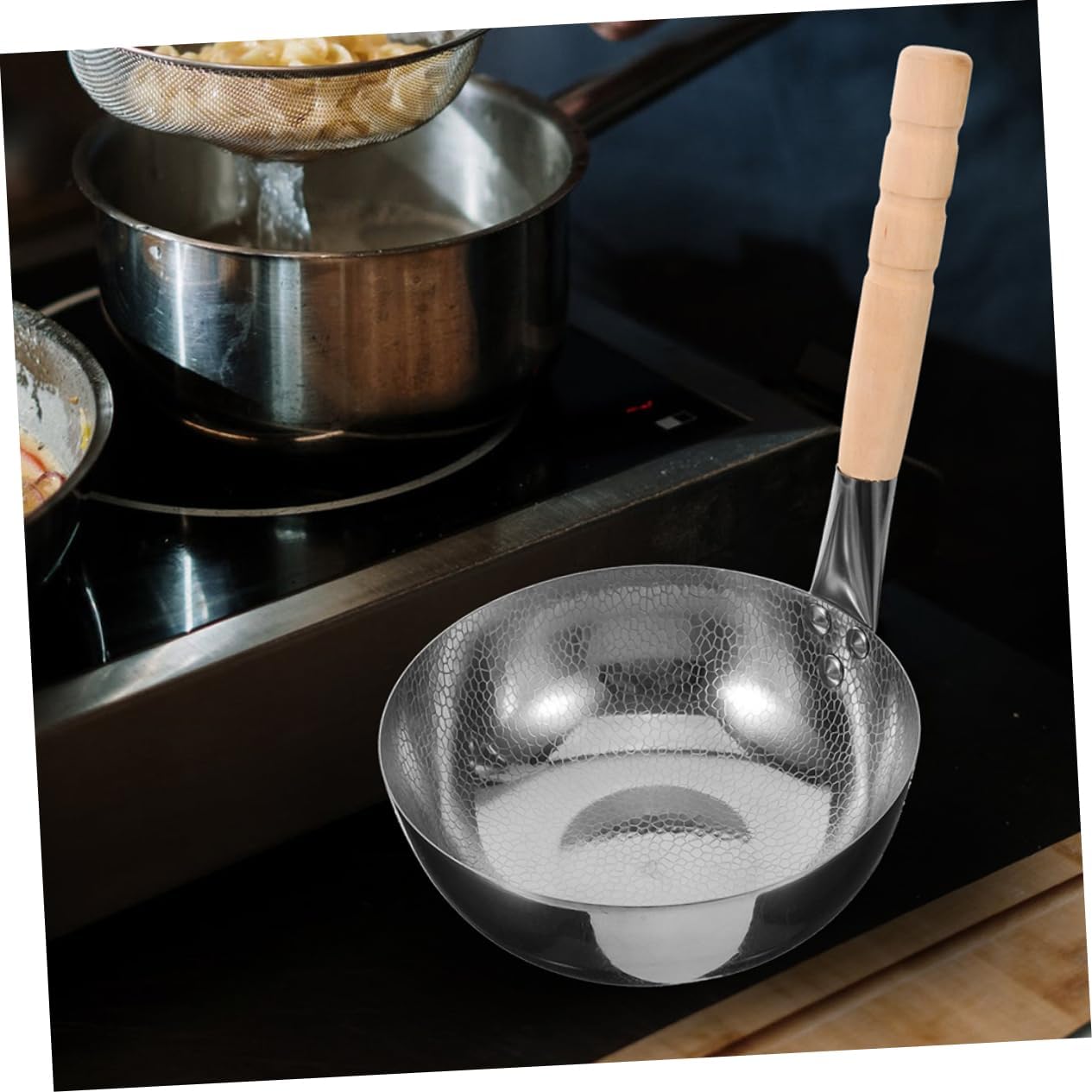 OUNONA Stainless Steel Multi Function Cooking Pot for Rice Noodles Soup and Milk Hammered Texture Milk Pan for Home Dorm Restaurant Use Suitable for Induction Cooktop