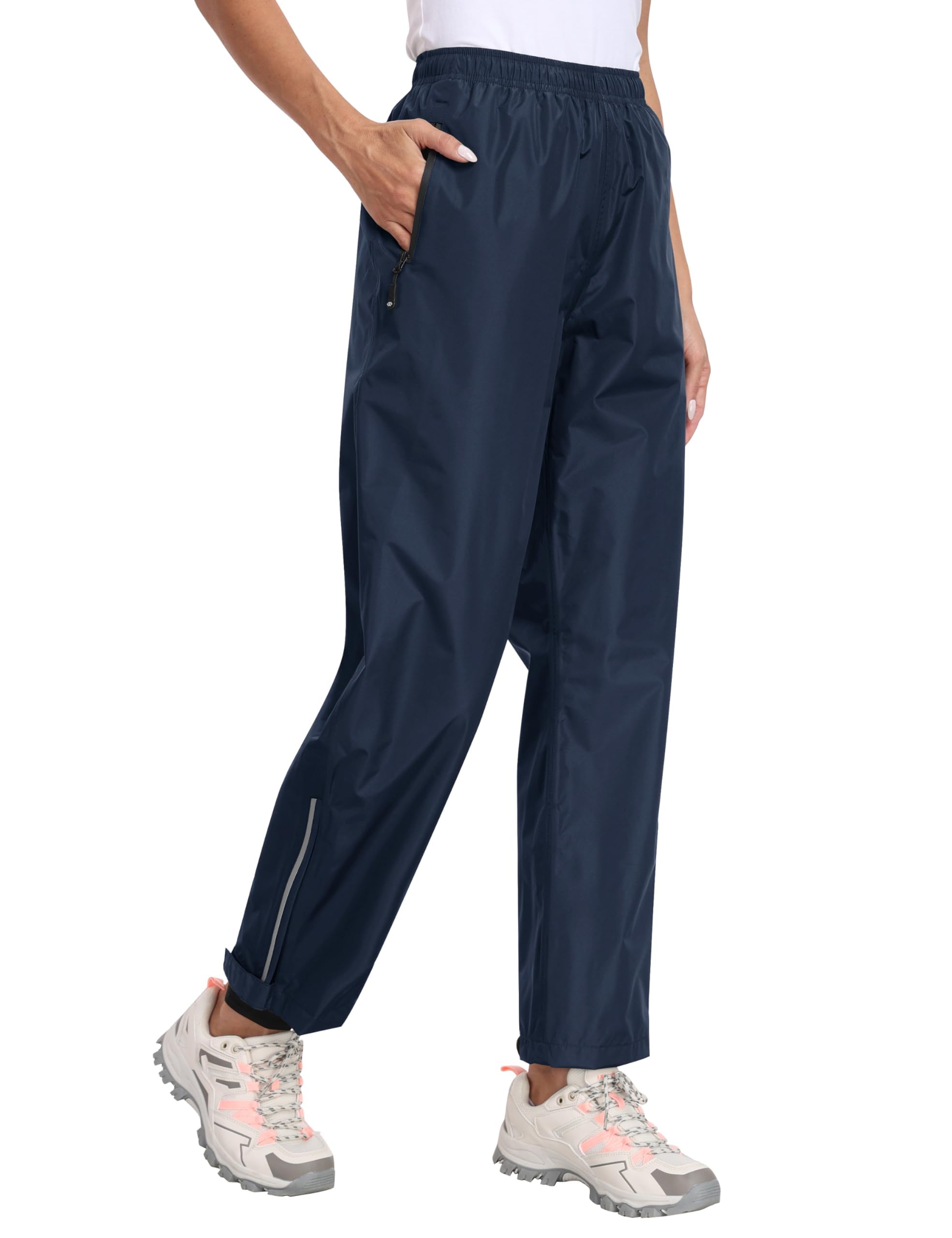 MoFiz dames regenbroek, waterdicht fietsovertrek, lichte opvouwbare broek, winddicht outdoorbroek, wandelbroek, trekbroek, Donkerblauw, XL