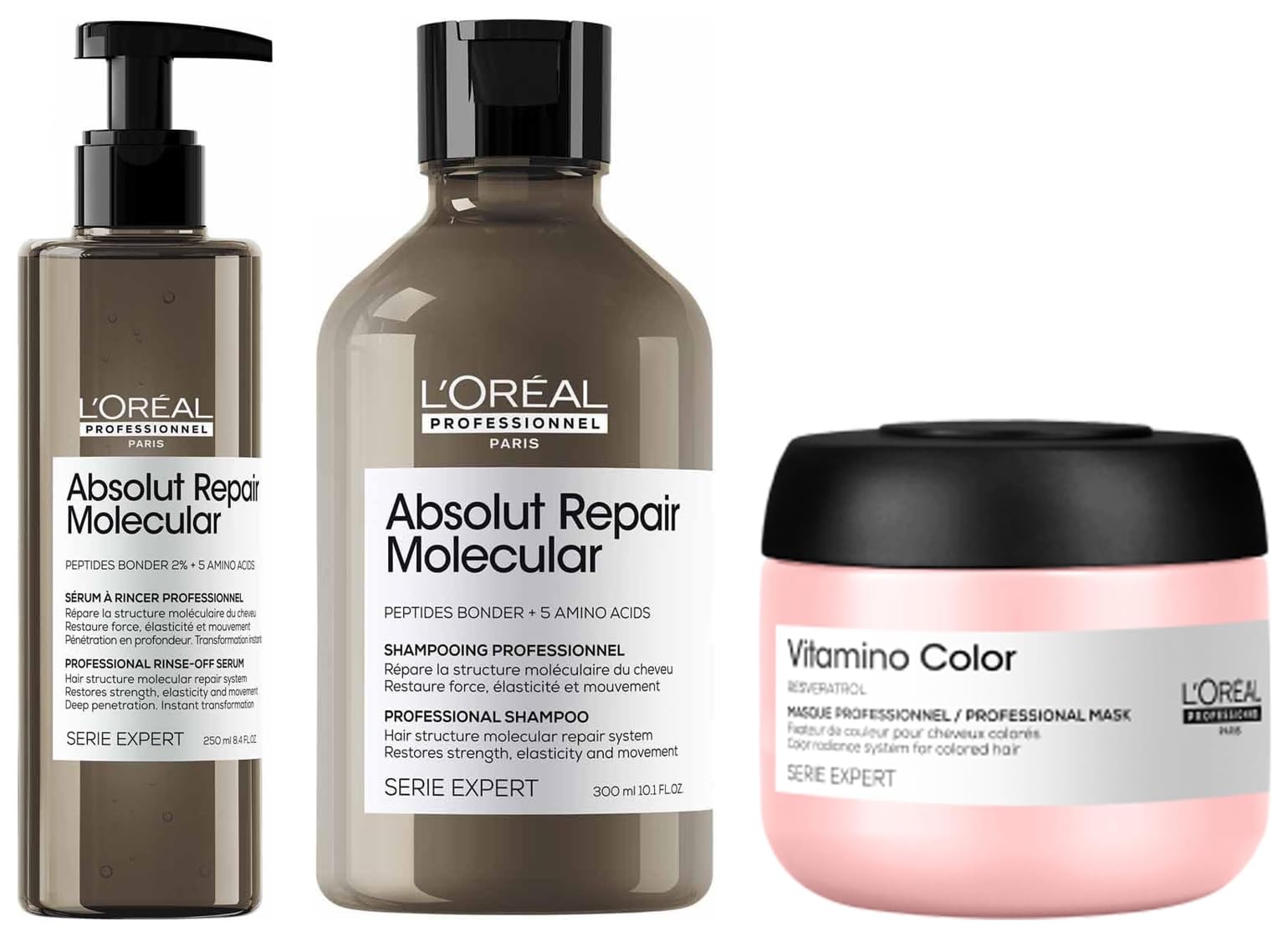 L'Oréal Professionnel Absolut Repair Molecular Sulfate-Free Deep Repairing Shampoo & Rinse-Off Serum Combo for Damaged Hair with Vitamino Travel-Size Mask 75ml-picture-25
