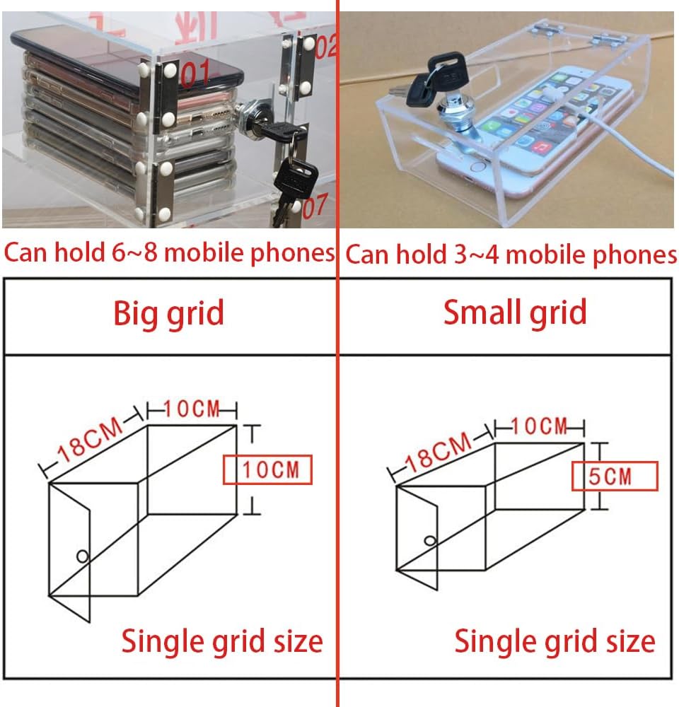 Clear Acrylic Phone Locker, 15 Slots Cell Phone Lock Box, Portable Cell Phones Storage Cabinet, Phone Locker Box for Classroom,Small Grid,Small Grid ()