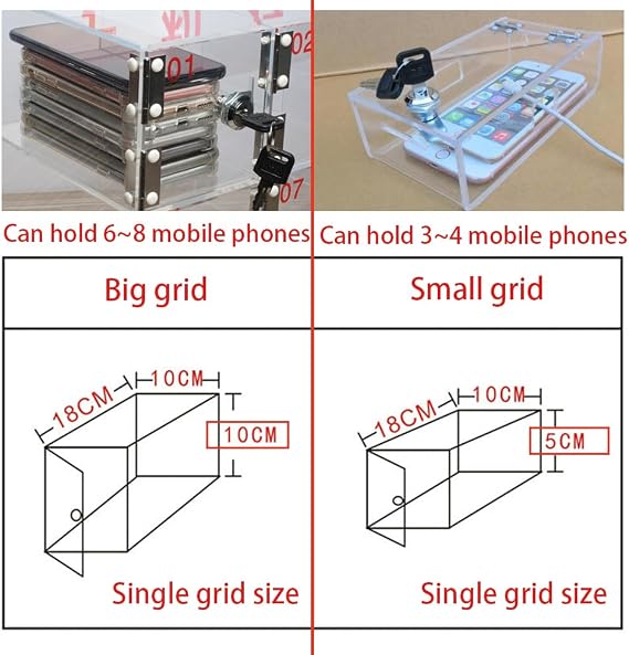 Cell Phone Jail, Acrylic Cell Phone Lock Box, Wall-Mounted Cell Phones Storage Cabinet, 20 Slots Clear Cell Phone Lockers for Office School Gym,Large Grid