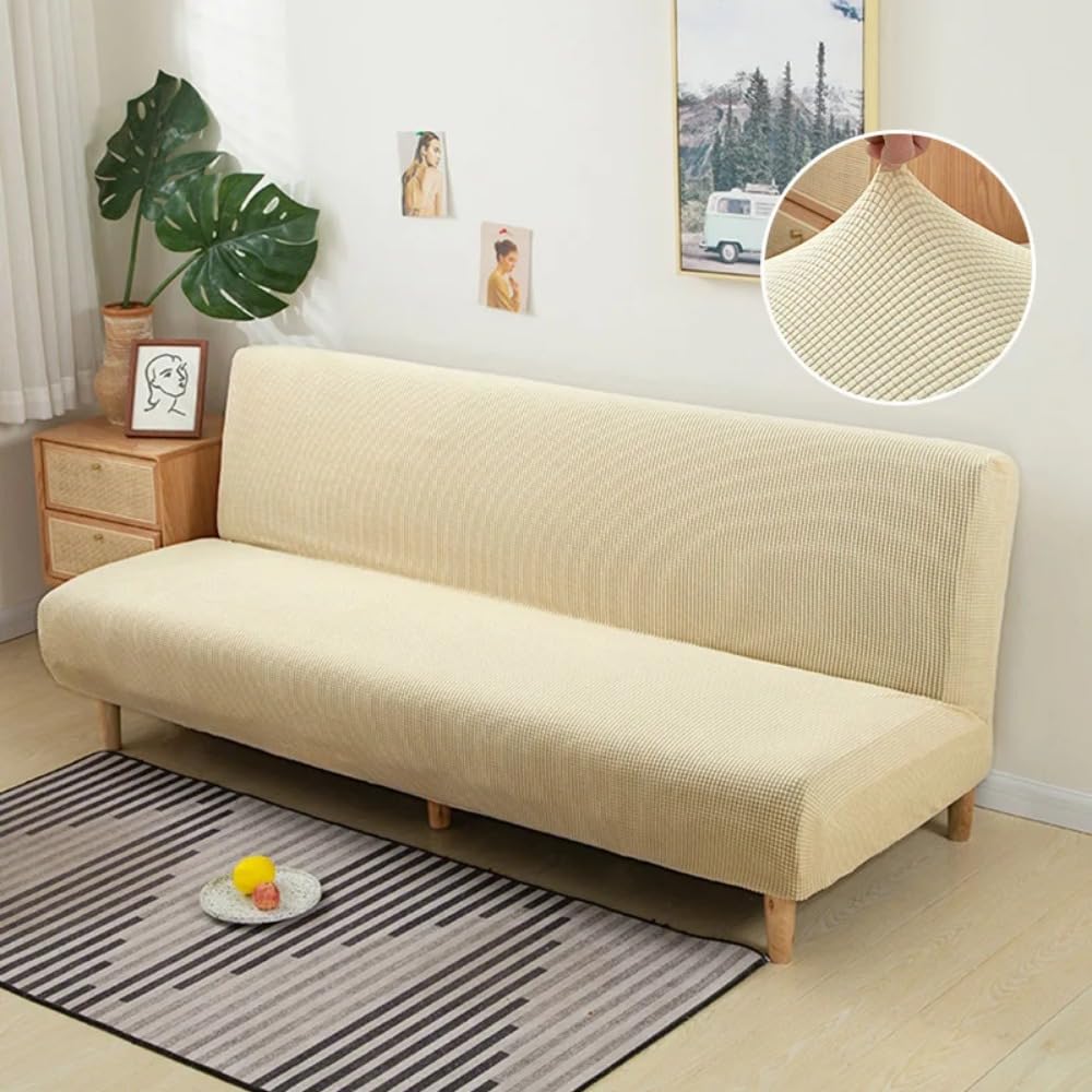 Couverture de futon extensible beige pour un salon chaleureux et convivial
